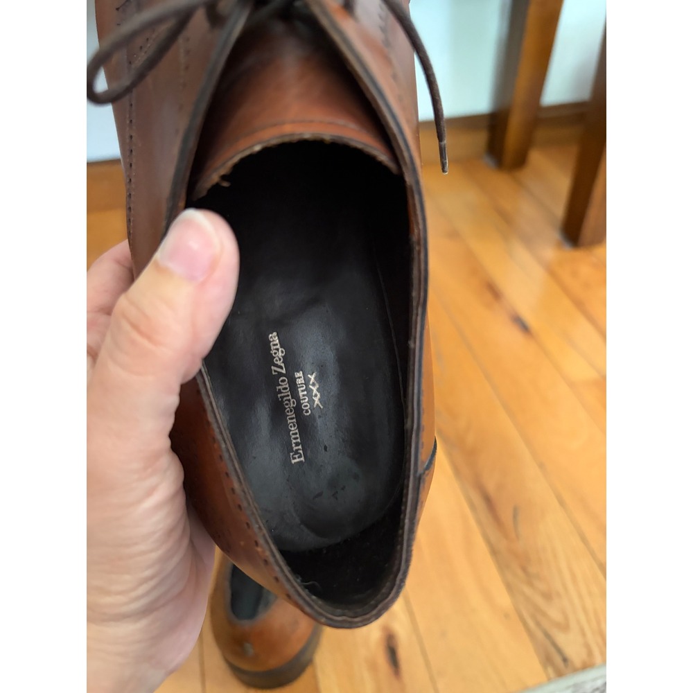Ermenegildo Zegna Brown Leather Derby Dress Shoes Mens 12 Italy - Picture 8 of 11